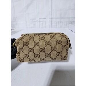 Gucci Beige Brown GG Monogram Canvas Cosmetic Pouch